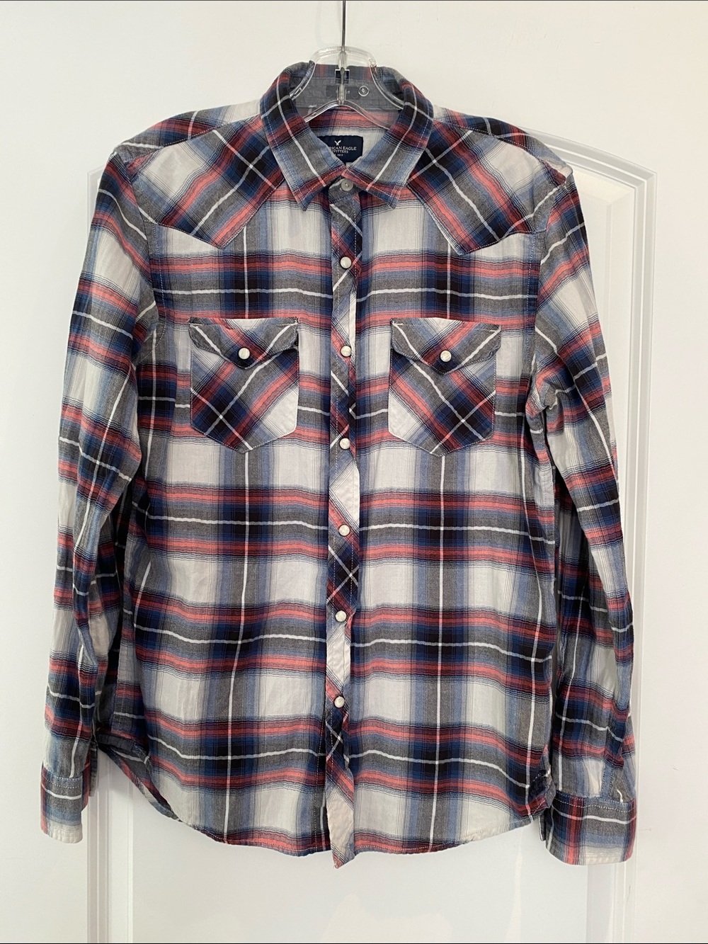 American Eagle Outfitters Plaid Button-Down Shirt - Blue & Red